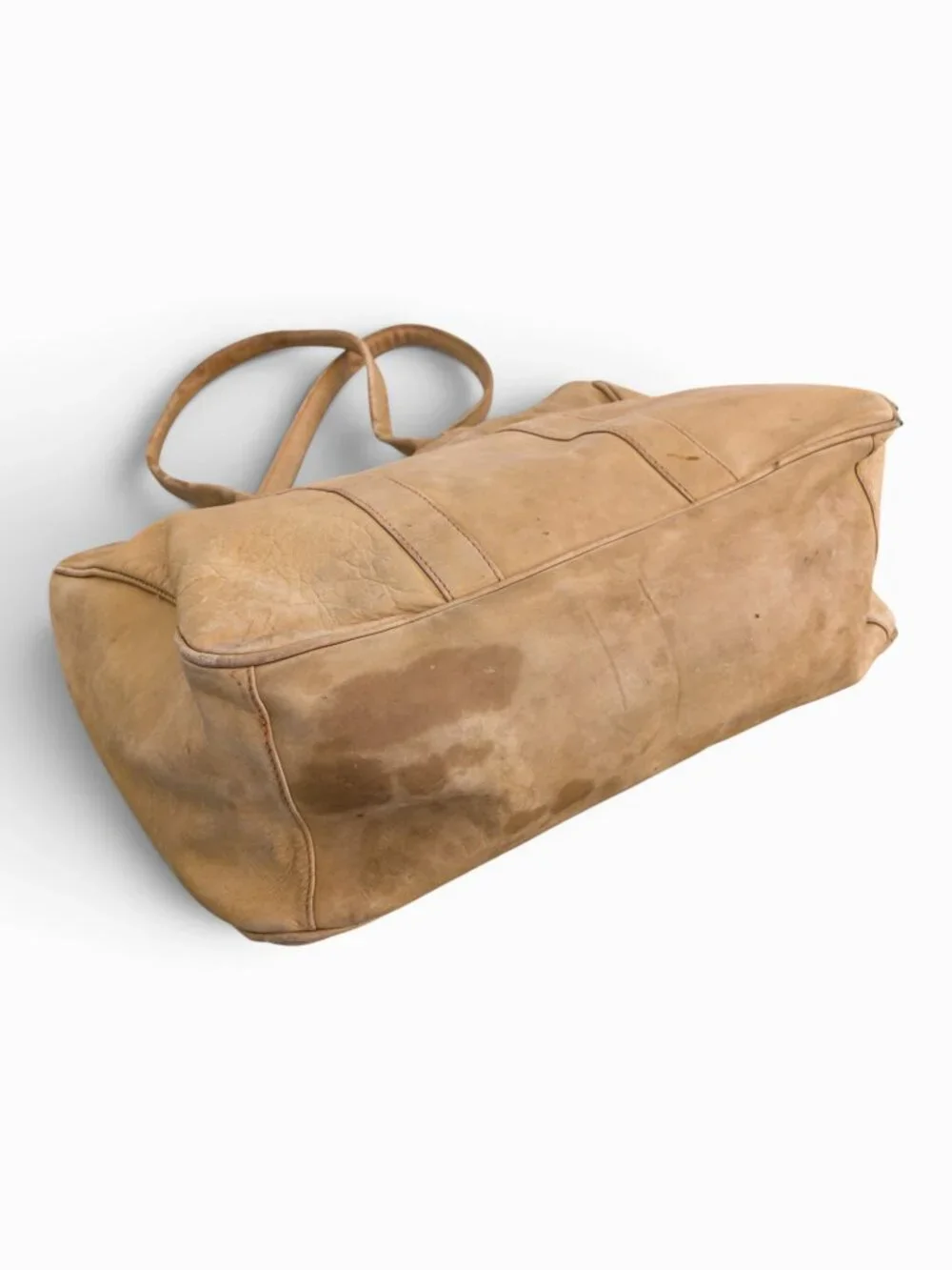 Vintage L.L.Bean Leather Zip Tote, Distressed Beige, Well-Loved Workhorse
